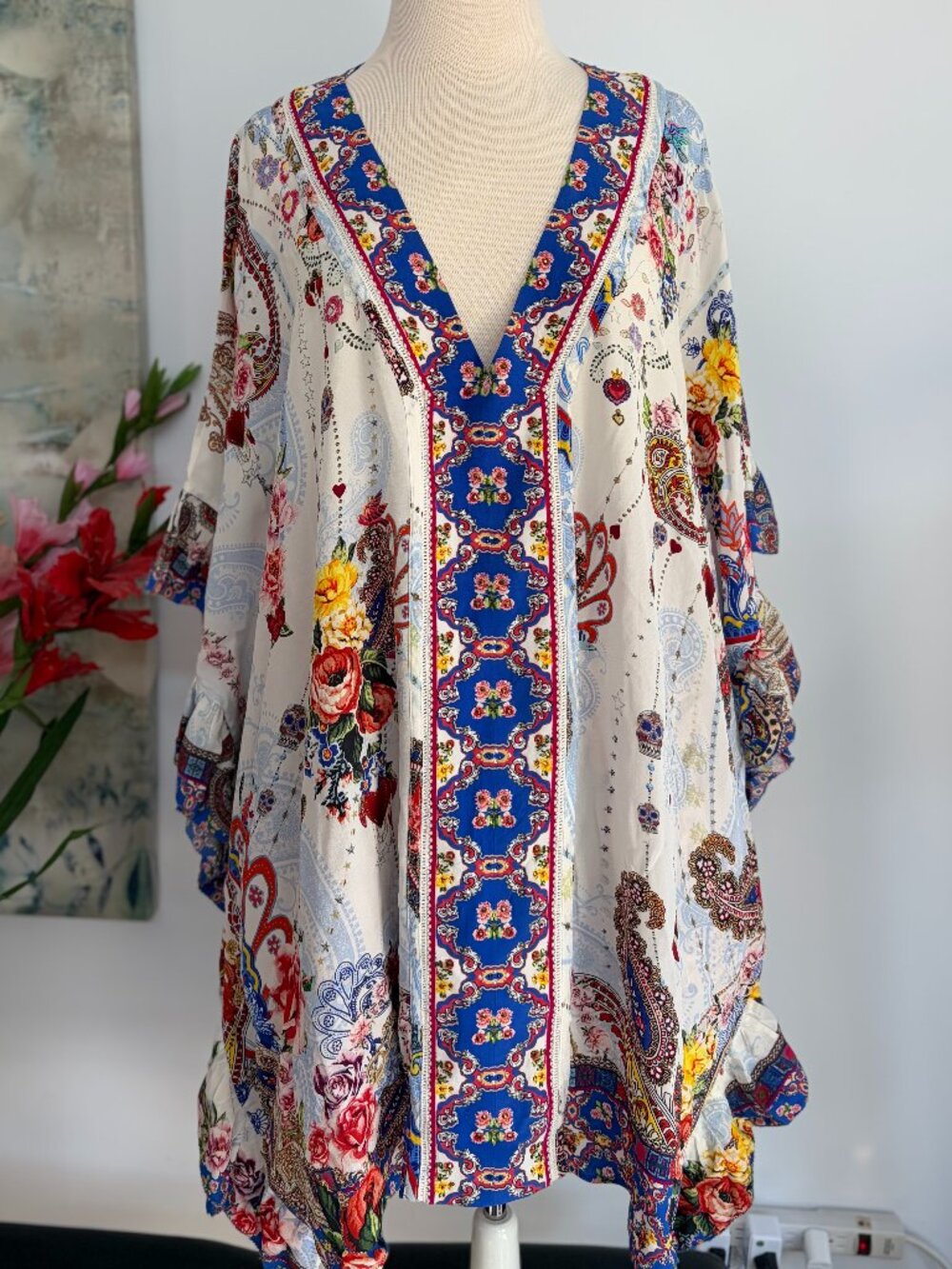 Camilla vneck Kaftan With Ruffle Sleeve - Picture 1 of 10